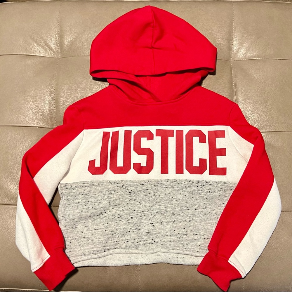 Justice Girls 6 red tiered cropped logo hoodie